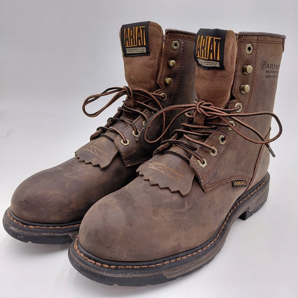 Ariat Men Workhog Waterproof COMP TOE 9.5 EE Brown leather Work Boot 10011943